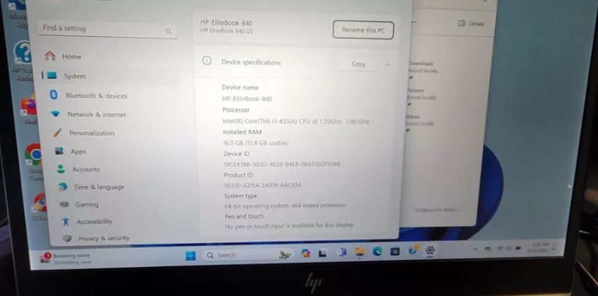 HP EliteBook 840 G5 14" (500GB SSD, Intel Core i5 7th Gen., 1.70 GHz, 16 GB RAM) - Bzixx