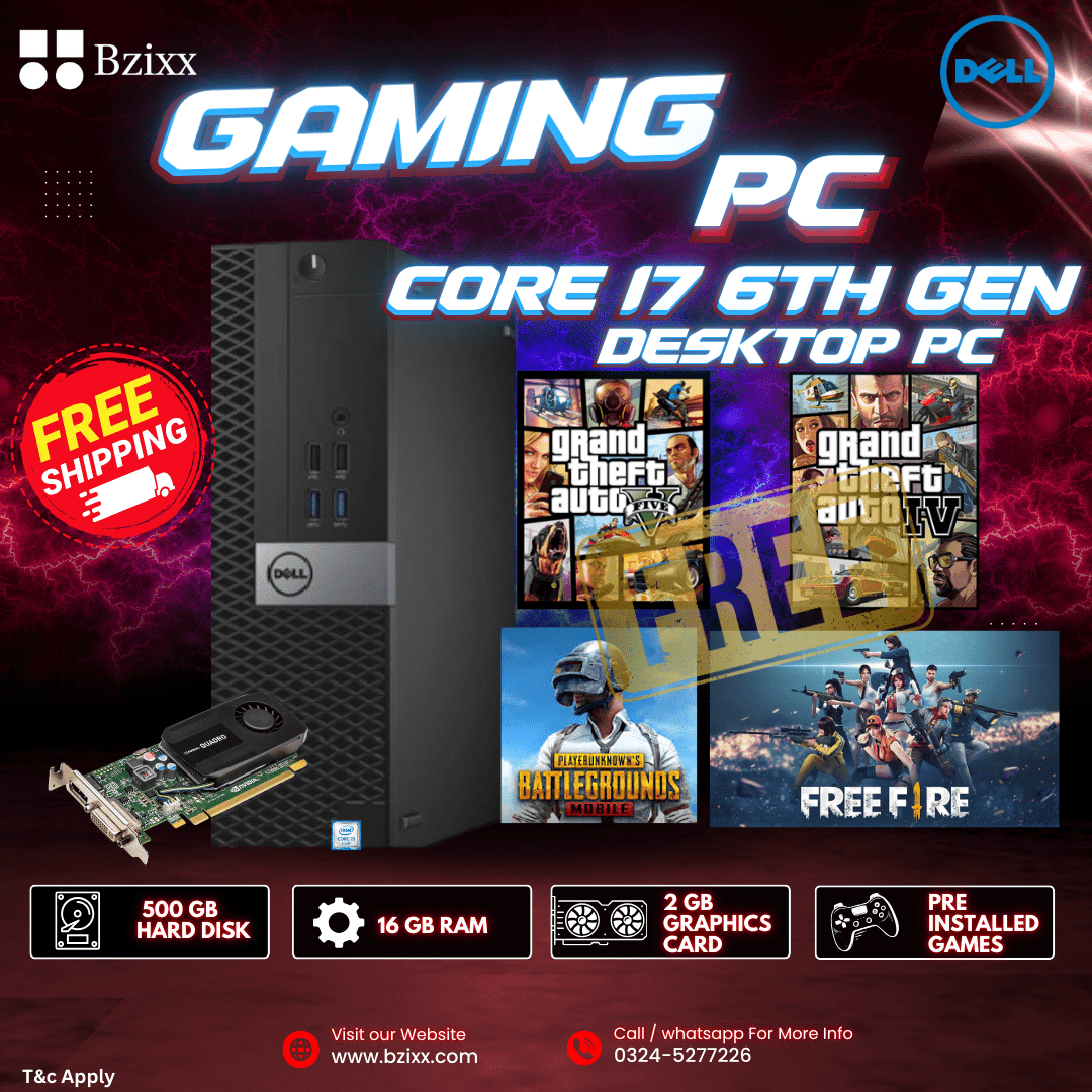 Core i7 6th Gen - 16GB Ram - 500 Gb Hard Disk - 2Gb Graphics Card - GTA 5 - PUBG - Free Fire - GTA 4 Pre Installed - Bzixx