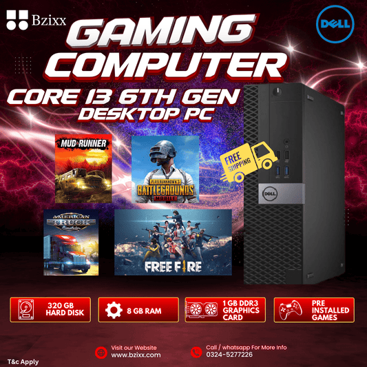Core i3 6th Gen Desktop Pc - 8GB Ram - 320 Gb Hard Disk - 1GB Graphics Card - FreeFire - Mud Runner - PUBG - American Truck Simulator Pre installed for Free - Dvi To Vga Converter Free - Bzixx